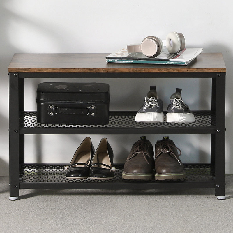 8 - Pair Shoe Rack, Rustic Brown/ Black