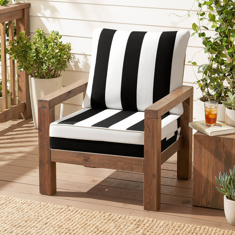Coussins de siège d'extérieur l 24 po x P 24 po x H 5,5 po, 1, Rayures noires et blanches