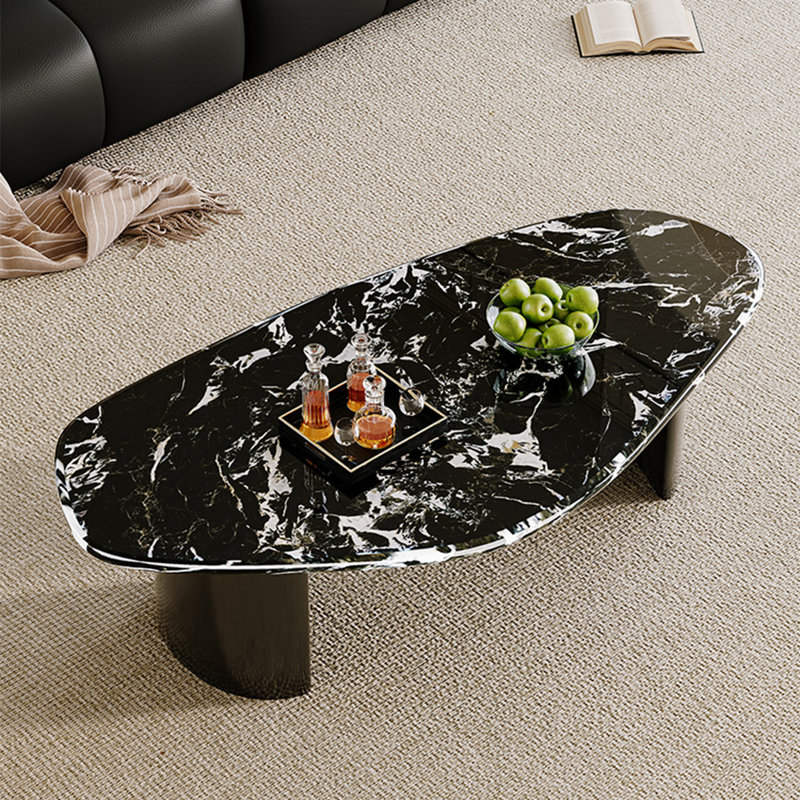 Irregularly shaped marble coffee table, 15.7" H x 43.3" L x 23.6" W