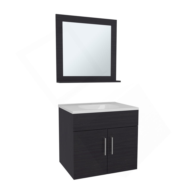 Ensemble de salle de bain, lavabo + miroir, 2 portes, 1 tablette, 1 miroir, wengé noir, Noir