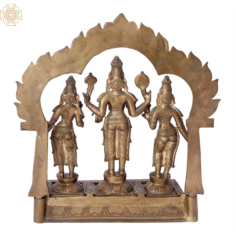 Ensemble de statue en bronze 12 "avec sri Devi et Bhu Devi - Idoles de Panchaloha faites à la main | Madhuchista Vidhana (cire perdue) de Swamimalai