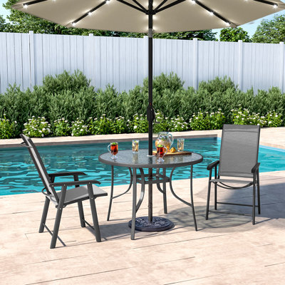 Gladston 2 - Person Patio Dining Set Umbrella Hole Included Round Table