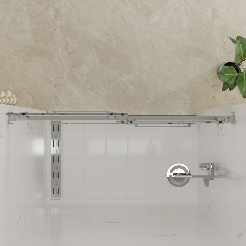 Catalyst 62"- 67" W x 76" H Double Sliding Frameless Shower Door in Chrome with 3/8" Clear Glass, Chrome