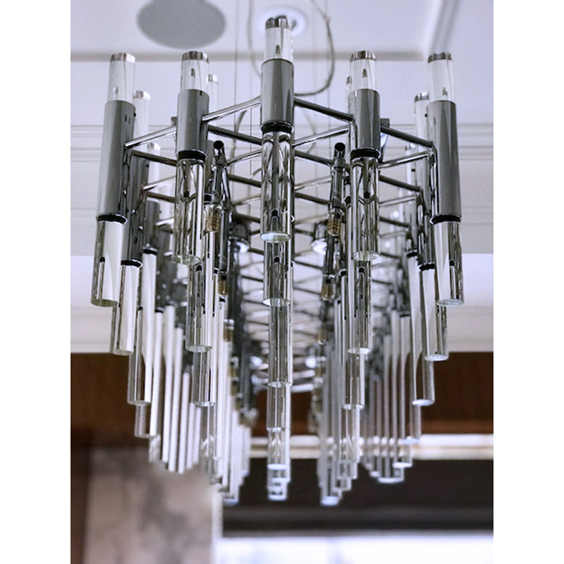 Lustre géométrique unique à 16 lumières Galvan, Chrome