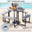 Round Picnic Table Bench Set With 4 Benches Umbrella Hole All Weather Tabletop-1746298326
