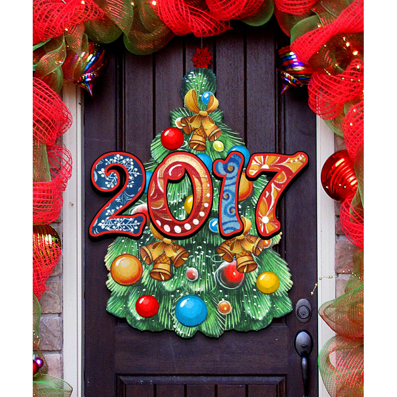 Décoration de la porte de noël en bois d’arbre de noël old world 2017