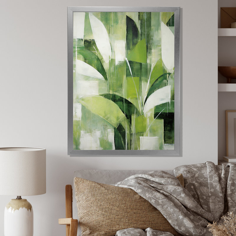 Abstrait, plantes vertes, minimalisme, collage rétro - plantes, art sur toile, H 32 po x l 24 po x P 1 po