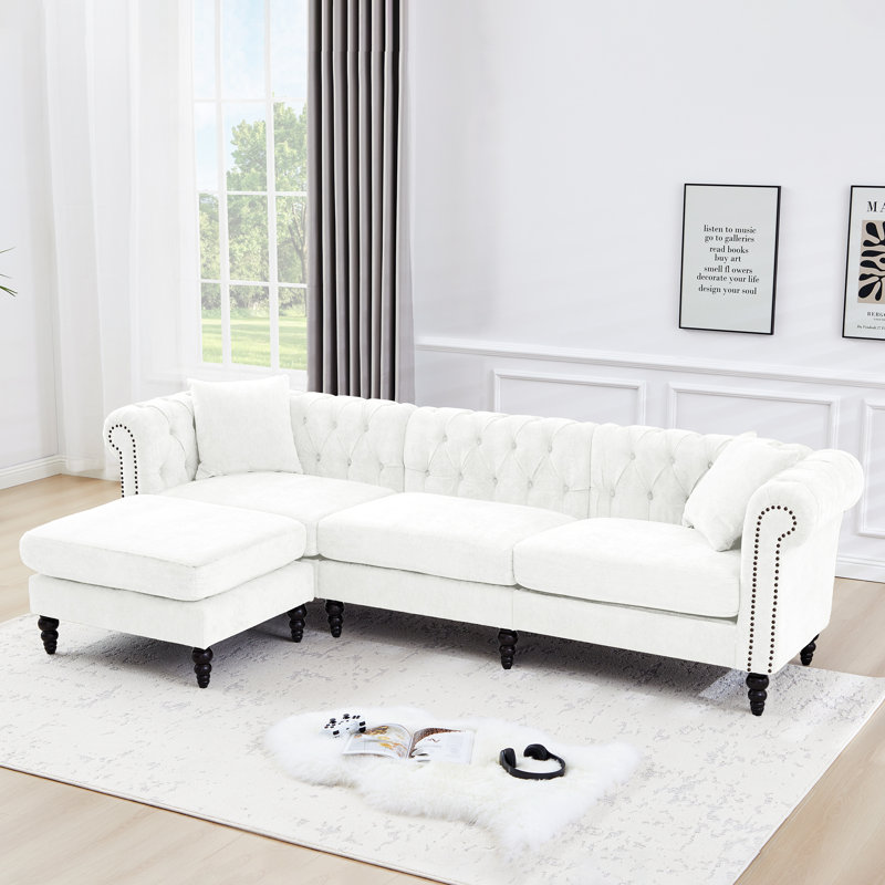 108.7" Wide Sectional Sofa With Ottoman, White