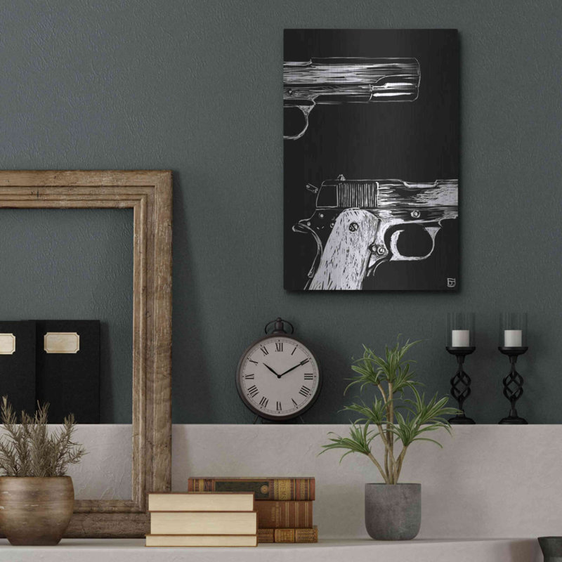 «Guns» par Giuseppe Cristiano, art mural en métal de luxe, 12 po x 16 po