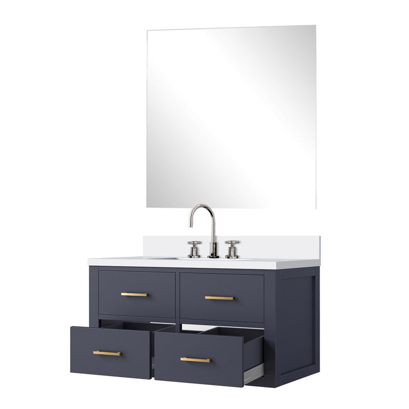 Bleu 36 po L 35 po x P 22 po avec comptoir en quartz blanc et comptoir de robinet, robinet, miroir inclus, Bleu