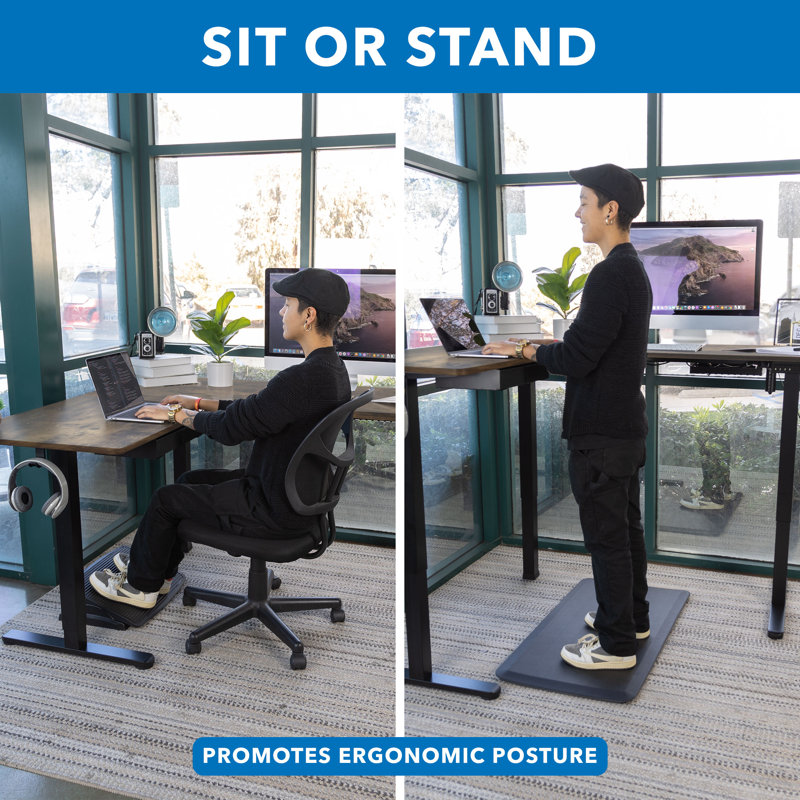 Rustic Brown L-Shaped Electric Adjustable Standing Desk with Drawer