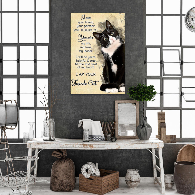 «Black Cat Gift I Am Your Friends Your Partners Your Tuxedo Cat», art textuel sur toile tendue, H 20 po x l 16 po x P 1,25 po