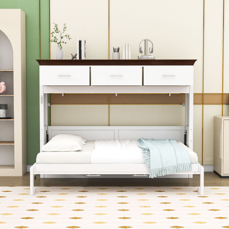 Lit escamotable simple en bois avec tiroirs de rangement