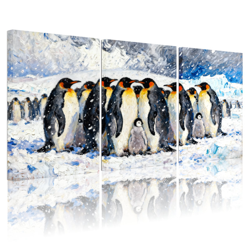 Oiseaux, pingouins, ensemble de 3 impressions sur toile, H 18 po x l 36 po