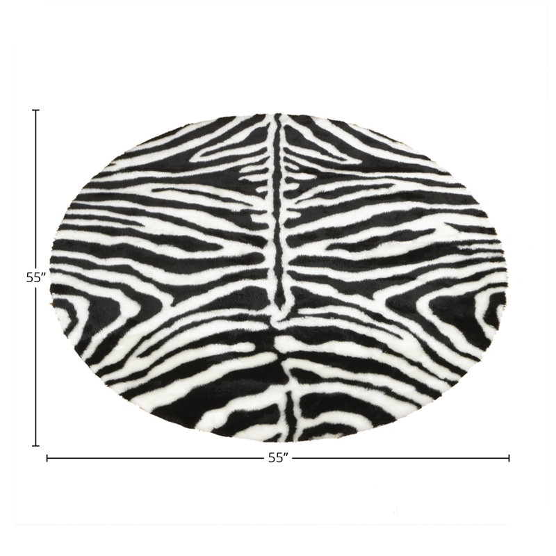 Tapis en fausse fourrure Zebra, Rond 4 pi 7 po
