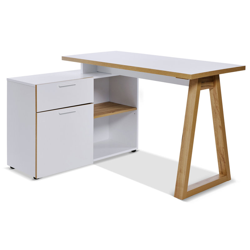 Belfield 130Cm W L Shaped Writing Desk, White/Oak