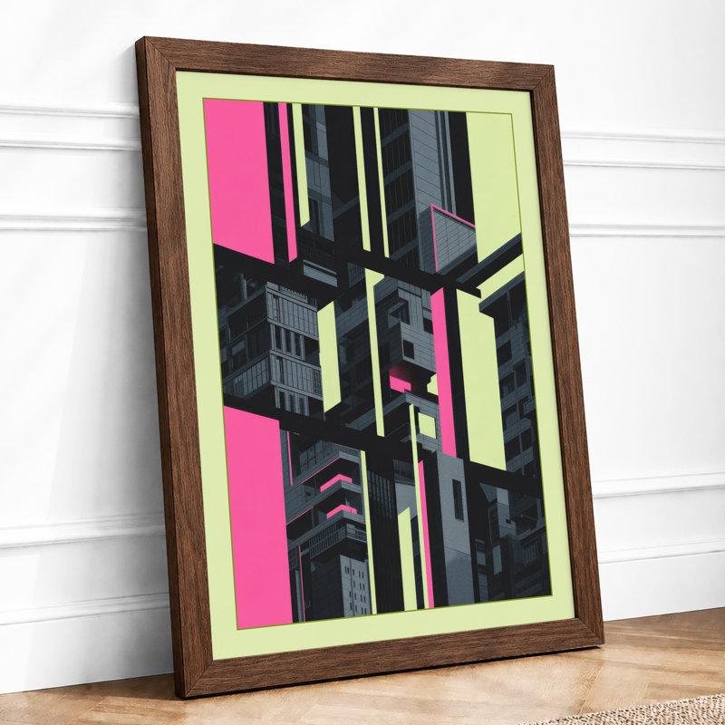 Fragmented City Industrial - Framed Print, A4 - 29.7 x 21.0 cm, Walnut