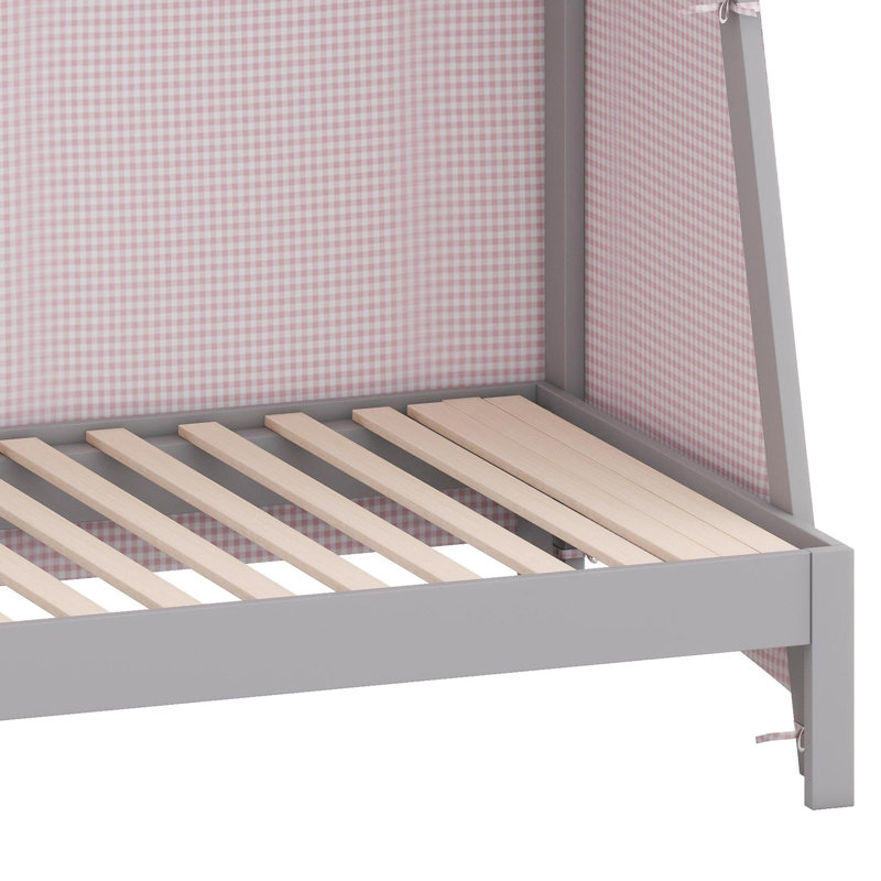 Lit en forme de maison avec lit gigogne escamotable, tente, tablette et lumière, Grey
