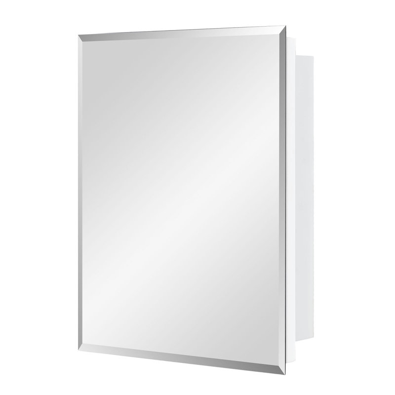 Armoire à pharmacie de salle de bain avec porte en miroir à bord biseauté 14 X 18 pouces, encastrée ou en surface, avec tablettes en verre réglables