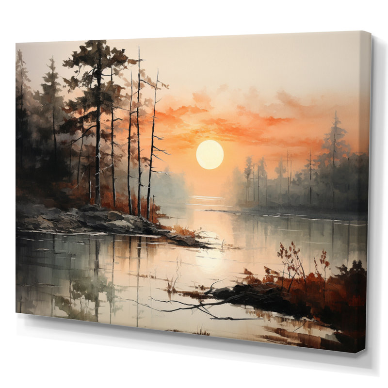 «Lake Misty Morning Reflections I - Lakes Lakehouse», art mural sur toile, H 16 po x l 32 po x P 1 po, Toile tendue