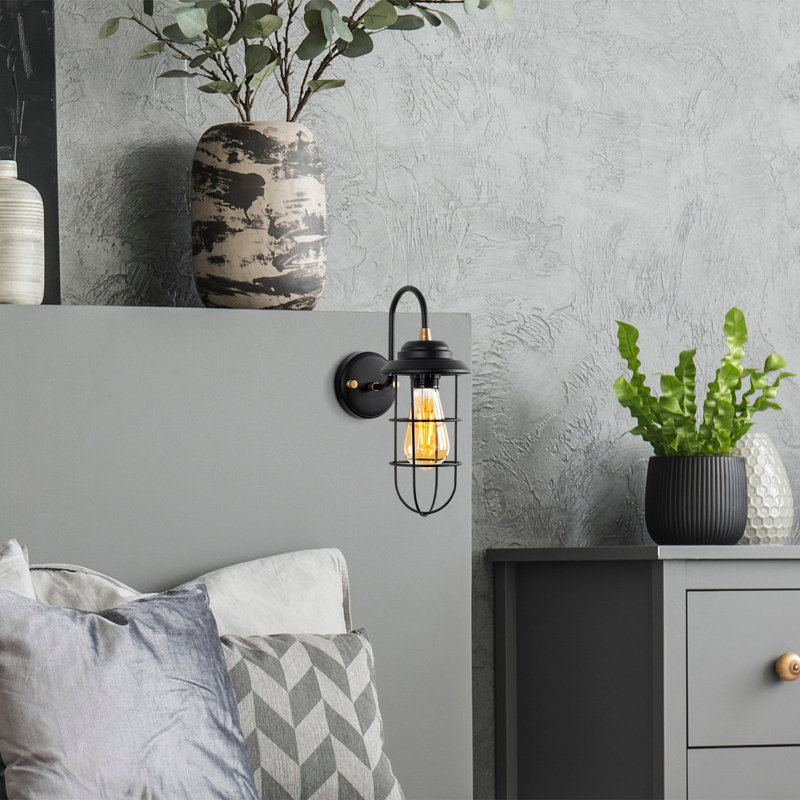 Industrial Wall Lamp, Black & Gold Metal Body, 12 x 9.8 x 12.6 inches | E27 Socket, Max 40W, IP20 Rated | Stylish Design with 10 x 10 x 0.8 inches Base Plate | Perfect for Modern Home Décor & Ambient Lighting