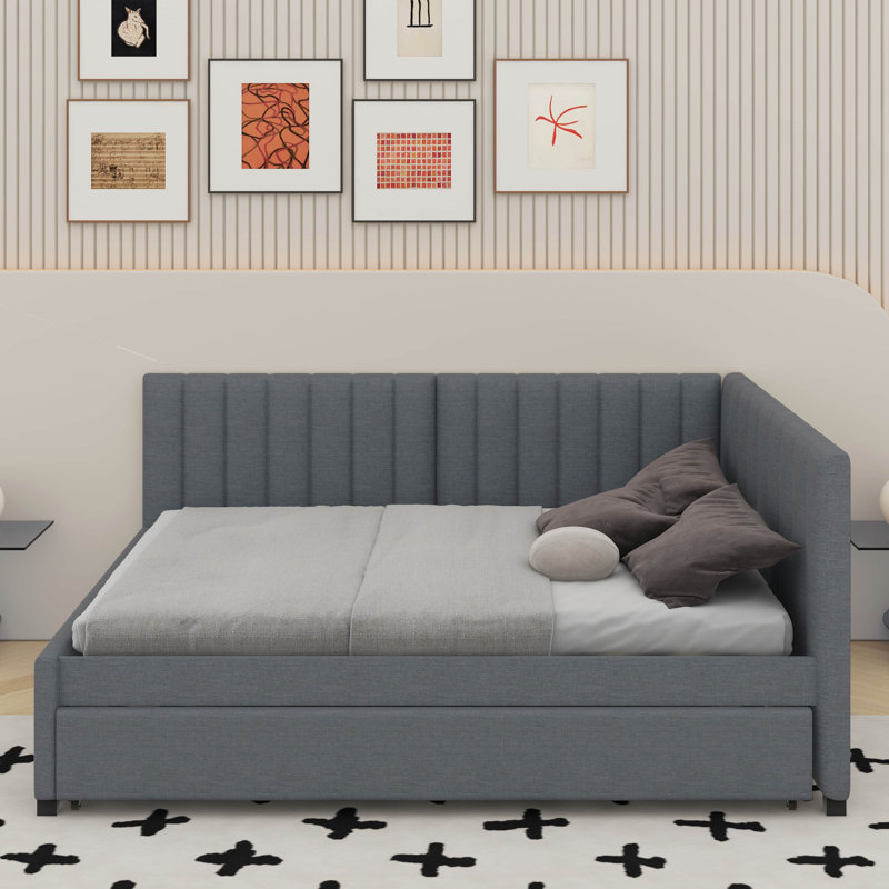 Full Size Upholstered Daybed With Trundle, Gray