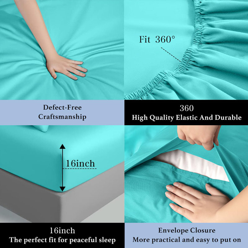 1000 Thread Count Egyptian-Quality Cotton Sheet Sets, Seafoam, Queen Sheet Set with 2 Pillowcases