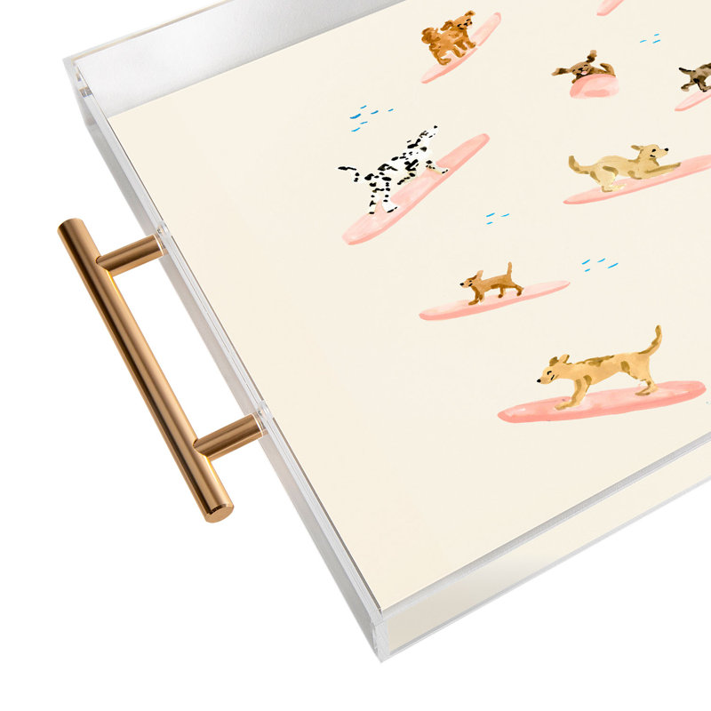Sabina Fenn Illustration Dogs Surfing Acrylic Tray