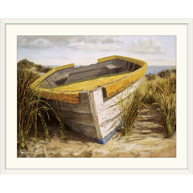 « vineyard launch », reproduction d’art Karl Soderlund, Cadre blanc, H 26 po x l 32 po x P 1 po