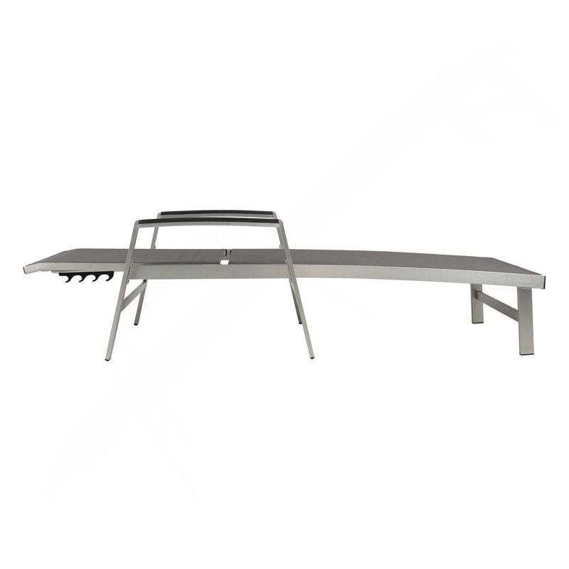 Set Of 2 Patio Rust Resistant Aluminum Frame Chaise Lounge With Mesh Seat & Armrest, Gray