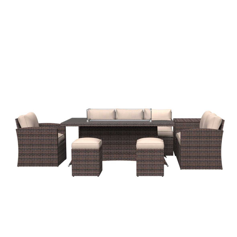 Ensemble de salle à manger rectangulaire avec coussins 71,65 po Angelos, Brun