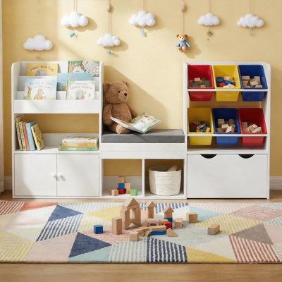 Kids’ Toy Organizer With Bench, Bookshelf And 6 Plastic Bins