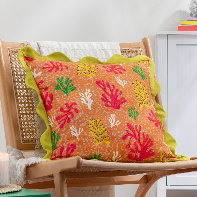 Coral Abstract Square Throw Cushion, Orange/Yellow
