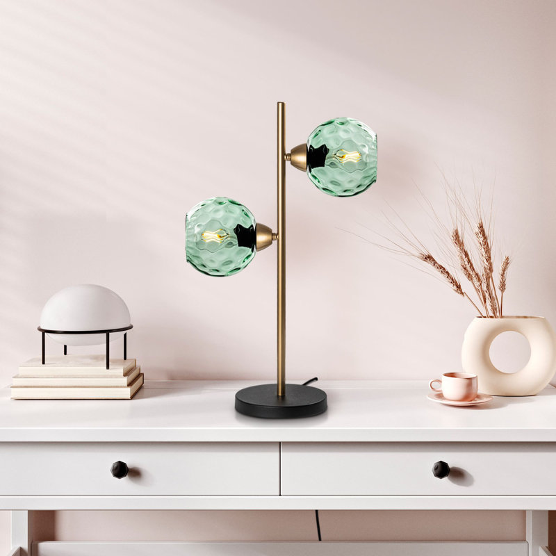 Modern Gold Table Lamp with Metal Body & Glass Cap, 14.2 x 7.1 x 22.8 inches | Base Plate Ø7.1 inches, Socket Type: 2 x E27 Max 40W (Bulb Not Included) | Elegant Glam Design for Home Décor & Lighting Solutions