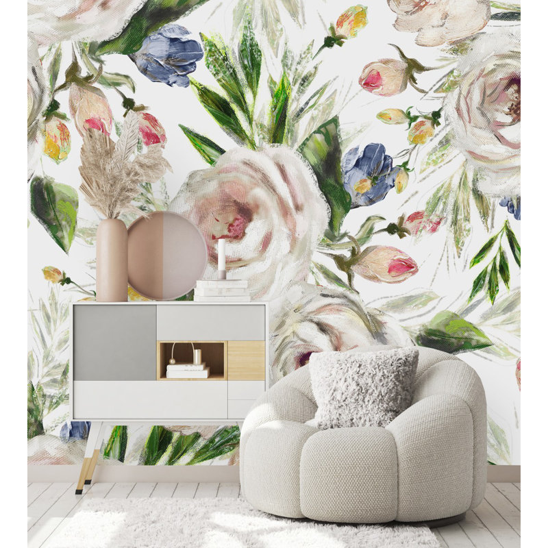 Murale pelez et collez, L 8,34 pi x L 8,34 pi, Rose/vert
