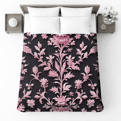 Pink Floral Pattern Quilted Bedspread All Sizes