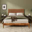 Lit plateforme Queen en bois d'acacia massif, tête de lit en cuir végétalien tissé à la main, cadre de lit de style moderne du milieu du siècle, sommier non requis, caramel-2006036747-2006036748