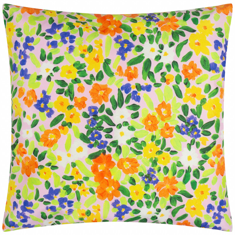 Confetti Floral Indoor / Outdoor Floral Yellow Square Cushion, Polyester