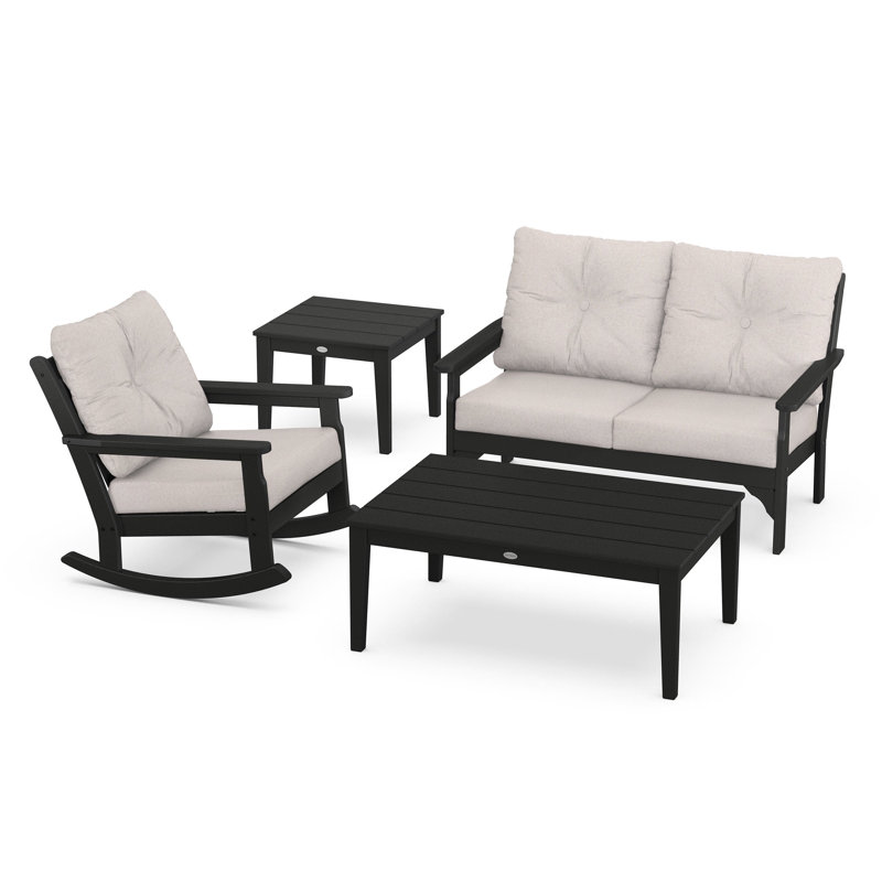 Vineyard 4-Piece Deep Seating Rocker Set, Dune Burlap, Black