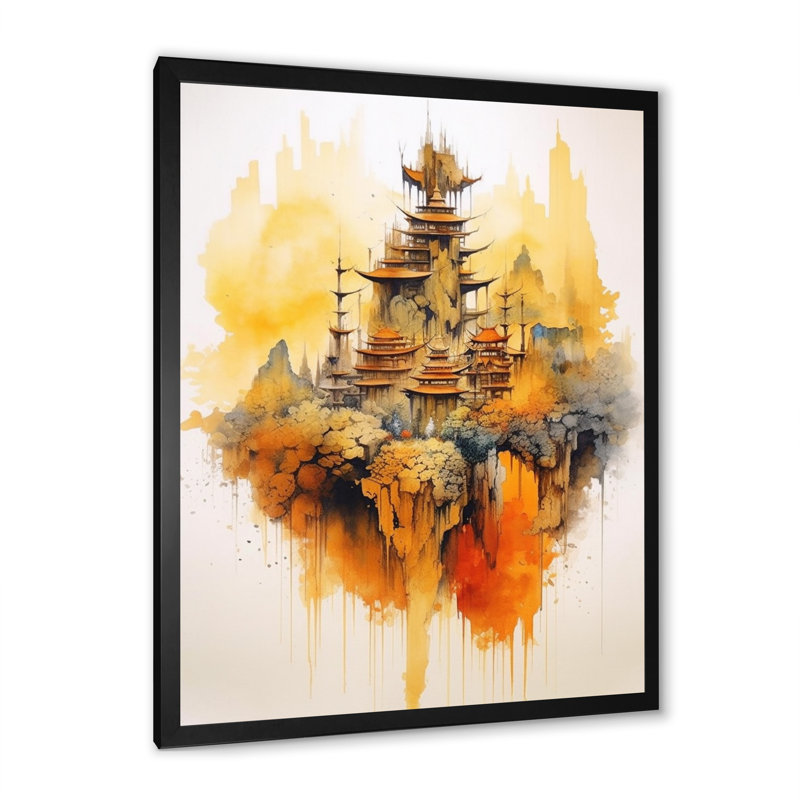 Impression sur toile majestueuse, paysages chinois I, H 20 po x l 12 po x P 1 po, Cadre simple noir