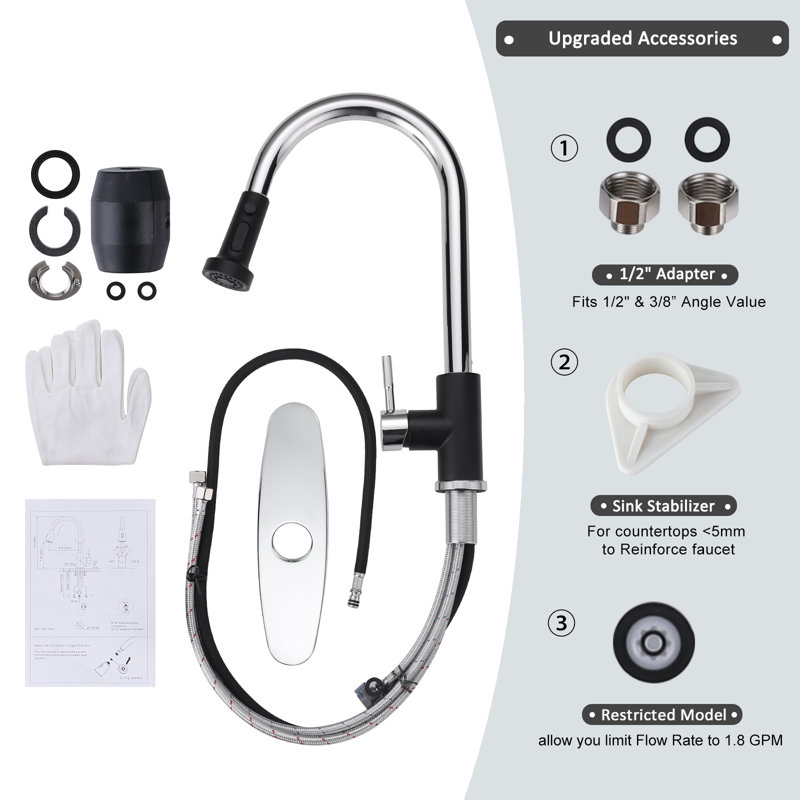 Matte Black and Chrome Stainless Steel Pull Down Kitchen Faucet