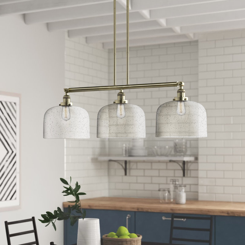 Bell - Luminaire suspendu pour îlot de cuisine 3 lumières 41 ", Laiton antique, Ampoule non incluse, Grainé