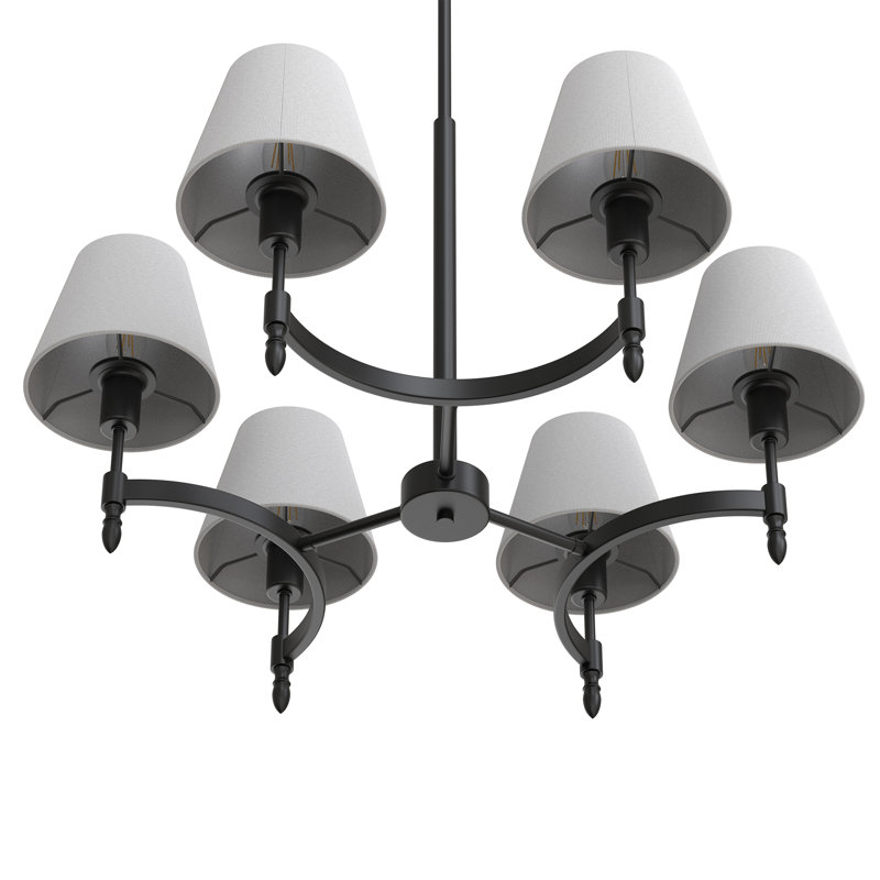 27Inch  Farmhouse Chandelier With Fabric Shade Metal Ceiling Lighting Fixture, Matte Black