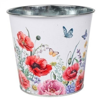 Poppy Joy Floral Printed Metal Planter