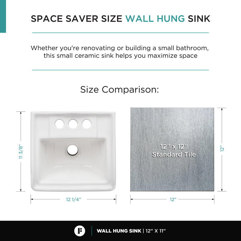 Lavabo de salle de bain mural rectangulaire en porcelaine vitreuse avec trop-plein, Blanc