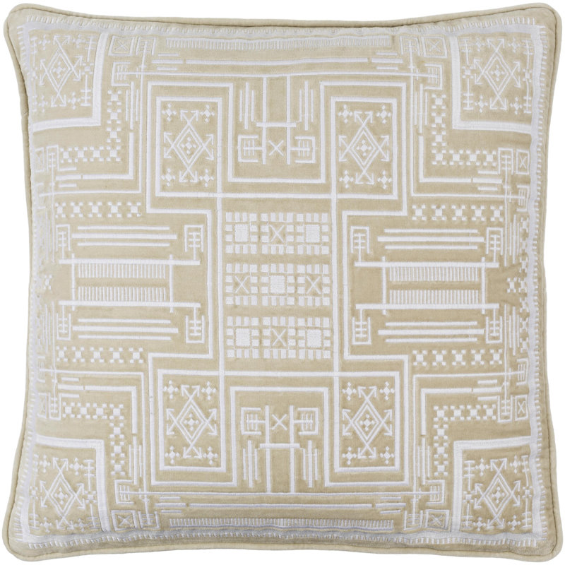 Coussin décoratif en coton Camaxtli, 22 po x 22 po, Beige, Polyester/ Bourre en polyester