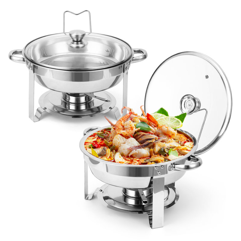 Ensemble de 2 chauffe-plats ronds en acier inoxydable pour buffet Chafing, Argent