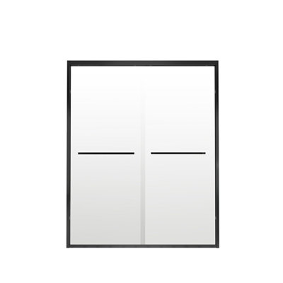 Aluminum Frame Double Sliding Shower Door,Bypass Bathroom Sliding Door With Premium 1/4" (6Mm) Clear Tempered Glass, Black Hardware Sliding Glass Shower Enclosure,Matte Black Finished