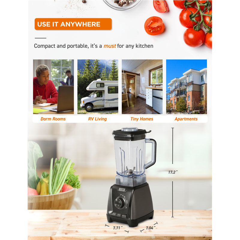 CHB Series Commercial Chef 1200 Watt High Power Blender, 50.7 Oz , Black