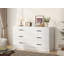 Commode en bois pour chambre à coucher, commode double à 6 tiroirs, commode moderne à tiroirs profonds, grand rangement pour le salon, garde-robe, P 15,8 po x l 47,2 po x H 27,7 po (blanc)